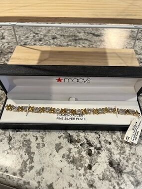 New Diamond Accent 18k Over Sterling Silver Heart Link Bracelet